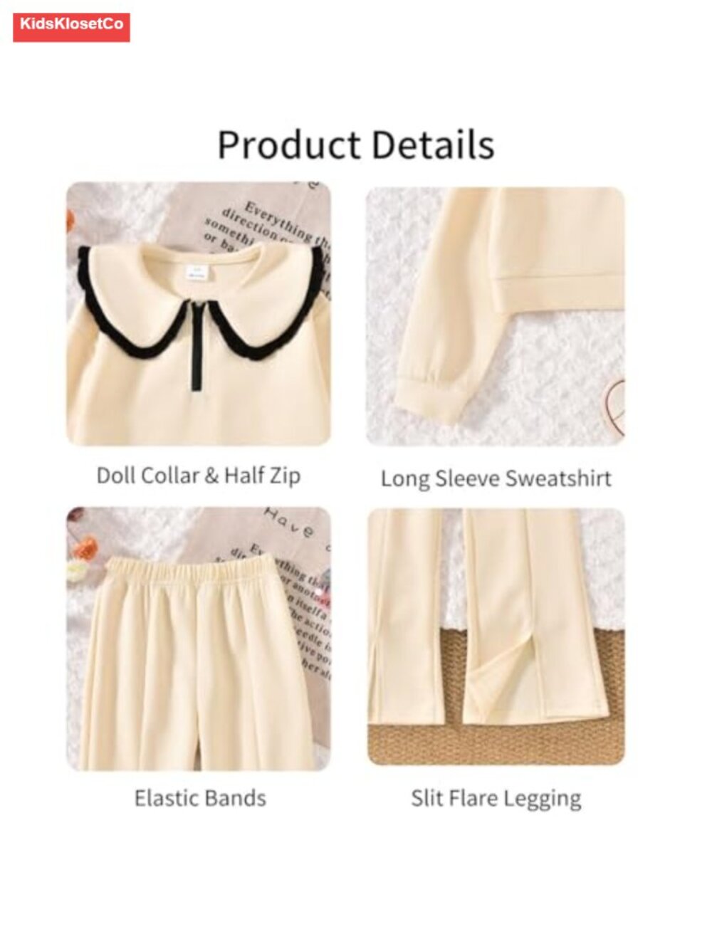 Girls Half Zip Sweatshirt Flare Pants Set Size 6-12 Polyester Blend - Picture 5 of 6